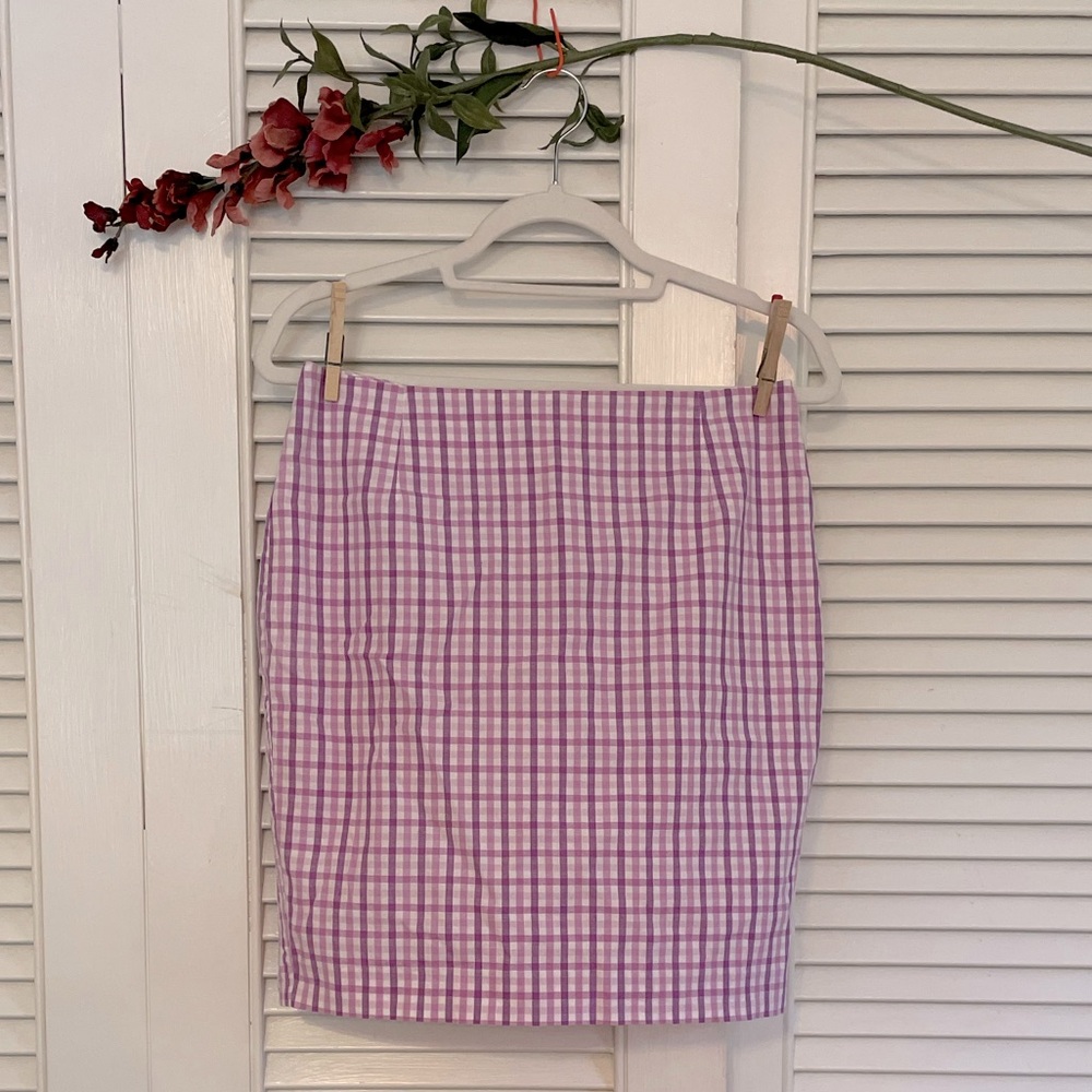 Forever 21 Purple Plaid Gingham Cotton Mini Pencil Skirt Size 4
